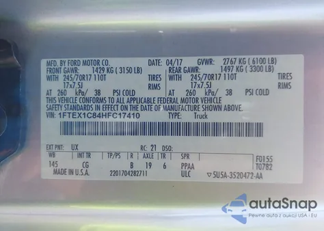 2017 Ford F-150 Xl from USA, damaged, VIN 1FTEX1C84HFC17410